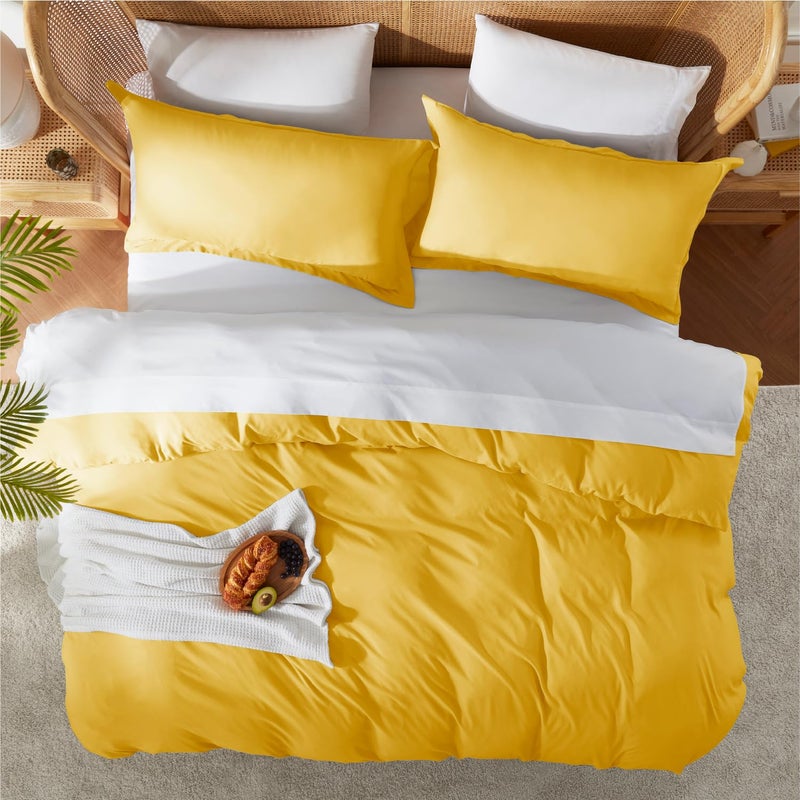 Nestl Yellow Duvet Cover Full Size - Soft Double Brushed Full Size Duvet Cover Set, 3 Piece, with Button Closure, 1 Duvet Cover 80x90 inches and 2 Pillow Shams - Image 5